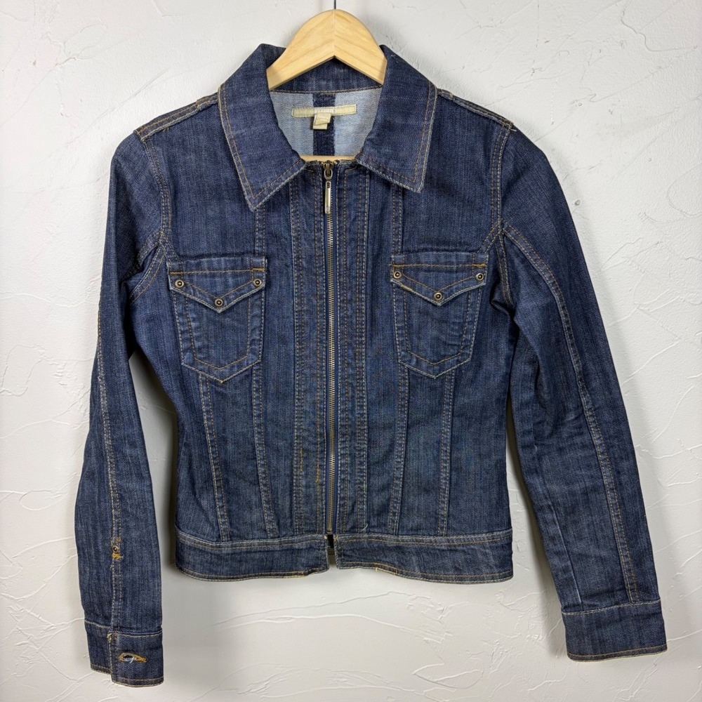 EleVen by Venus Williams Womens Denim Jacket Zip Up Dark Wash Size M Layering